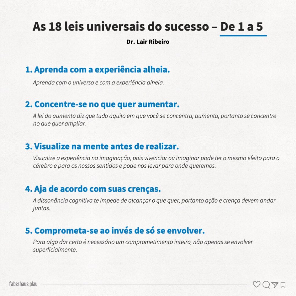 As 18 leis universais do sucesso 1 - De 1 a 5